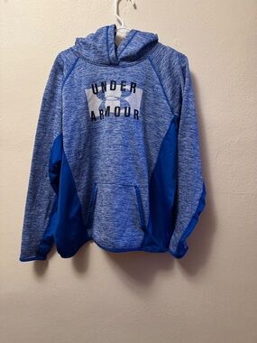EUC- Under Armour Storm Coldgear Hoodie Royal Blue Heathered Pullover Logo XXL